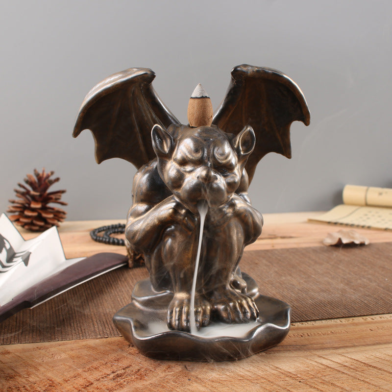 Bronze Gargoyle Backflow Incense Burner – Gothic Aromatherapy for Spiritual Protection and Meditation