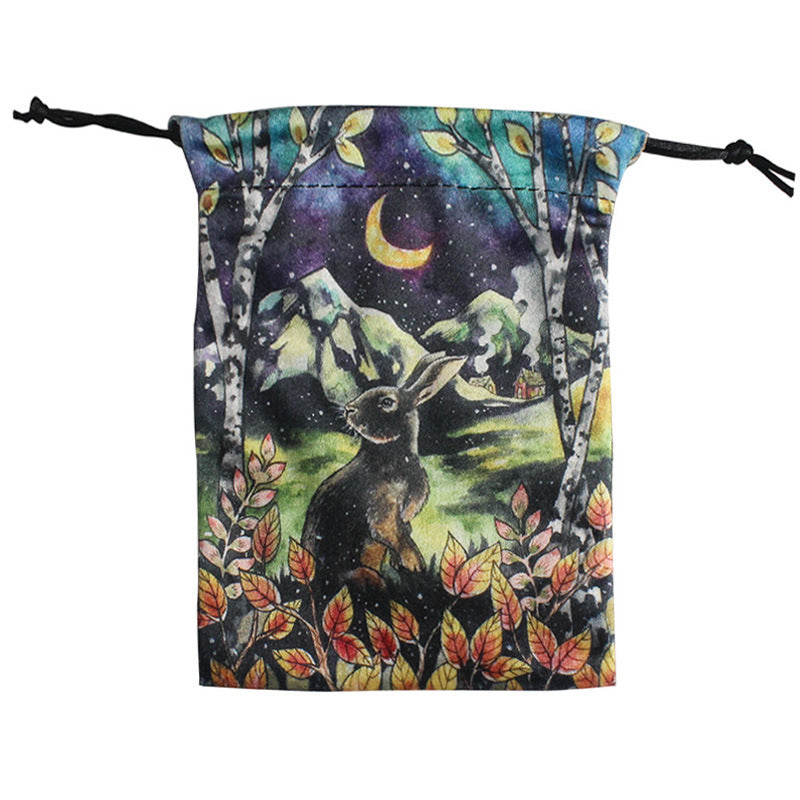 Celestial Night Sky Velvet Tarot Pouch with Vibrant Animal and Nature Art – Spiritual Divination Storage Bag