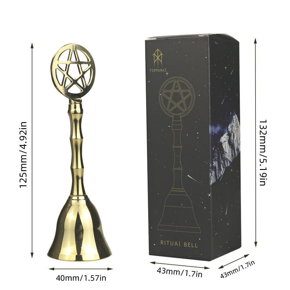 Gold Pentacle Ritual Bell for Spiritual Cleansing and Meditation Altar Tools