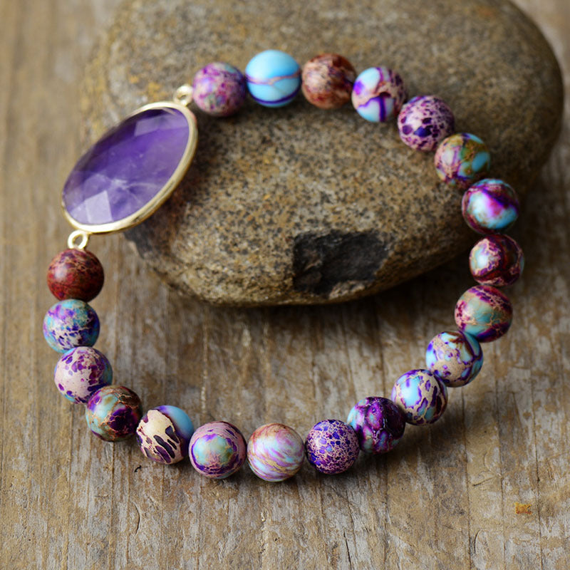 Healing Amethyst and Turquoise Jasper Energy Bracelet for Spiritual Balance and Protection