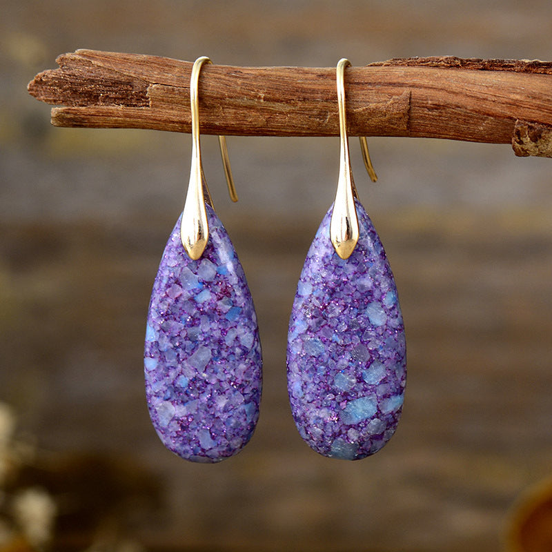 Textured Teardrop Gemstone Earrings with Silver and Gold Accents for Chakra Healing and Spiritual Protection