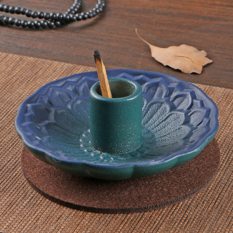 Handcrafted Ceramic Lotus Incense Burner with Tweezers - Elegant Aromatherapy Incense Holder for Meditation and Relaxation