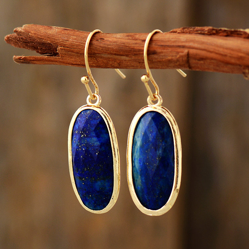 Oval Gemstone Dangle Earrings with Gold Accents for Spiritual Healing and Chakra Activation