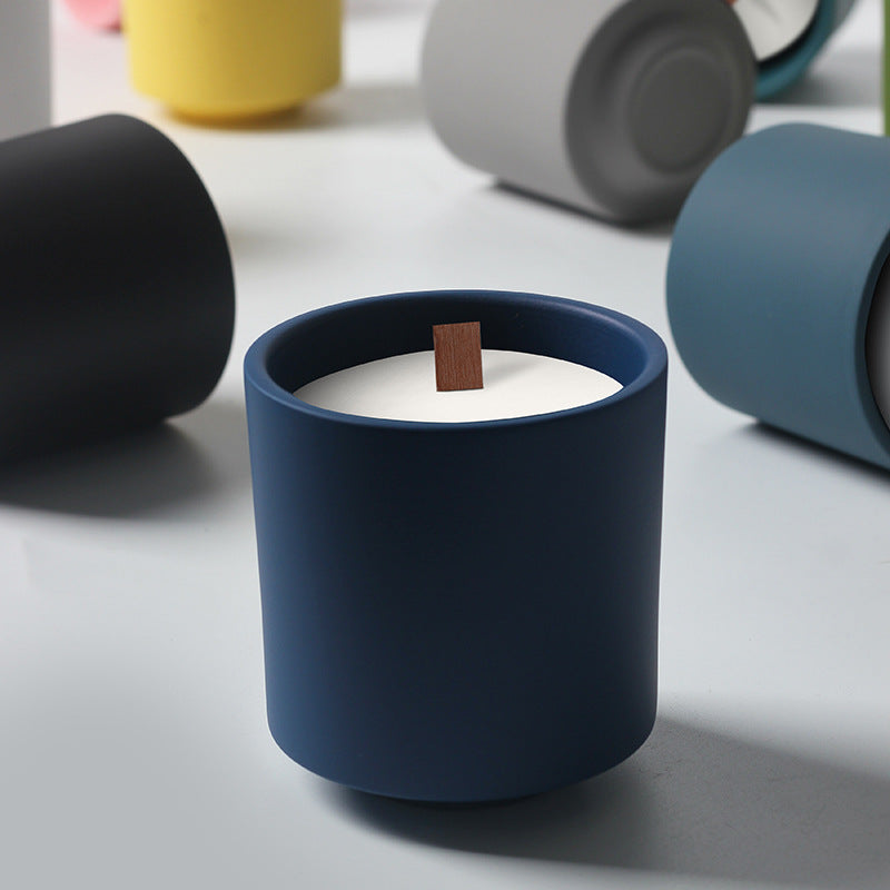 Matte Ceramic Scented Candle Collection with Wooden Wick - Modern Minimalist Candles for Meditation, Home Decor, and Relaxation