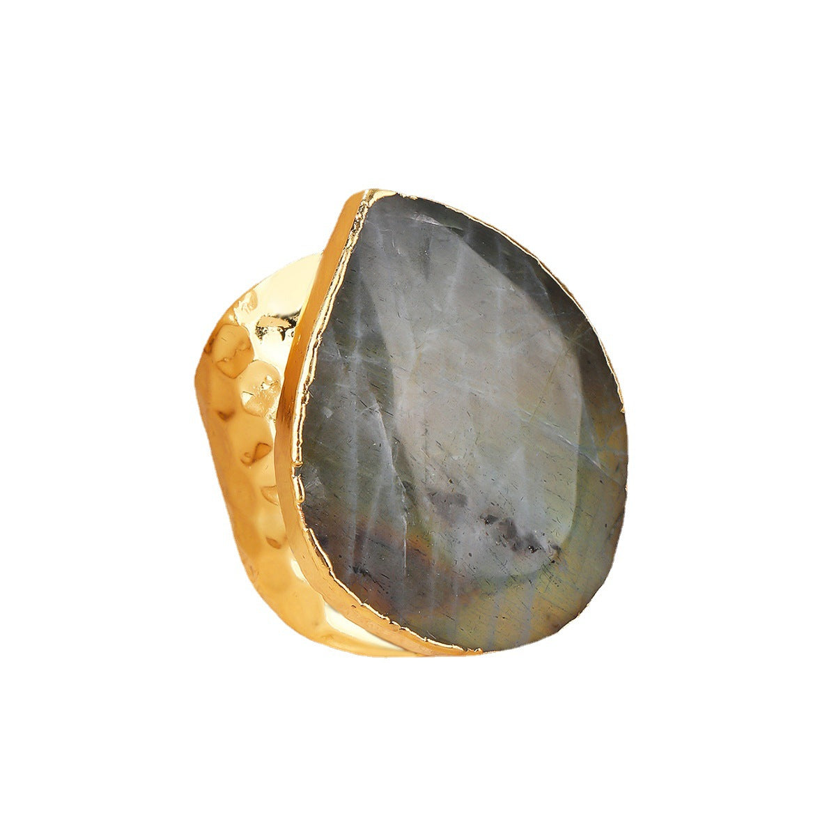 Golden Labradorite Statement Ring with Adjustable Band for Spiritual Protection and Intuition Enhancement