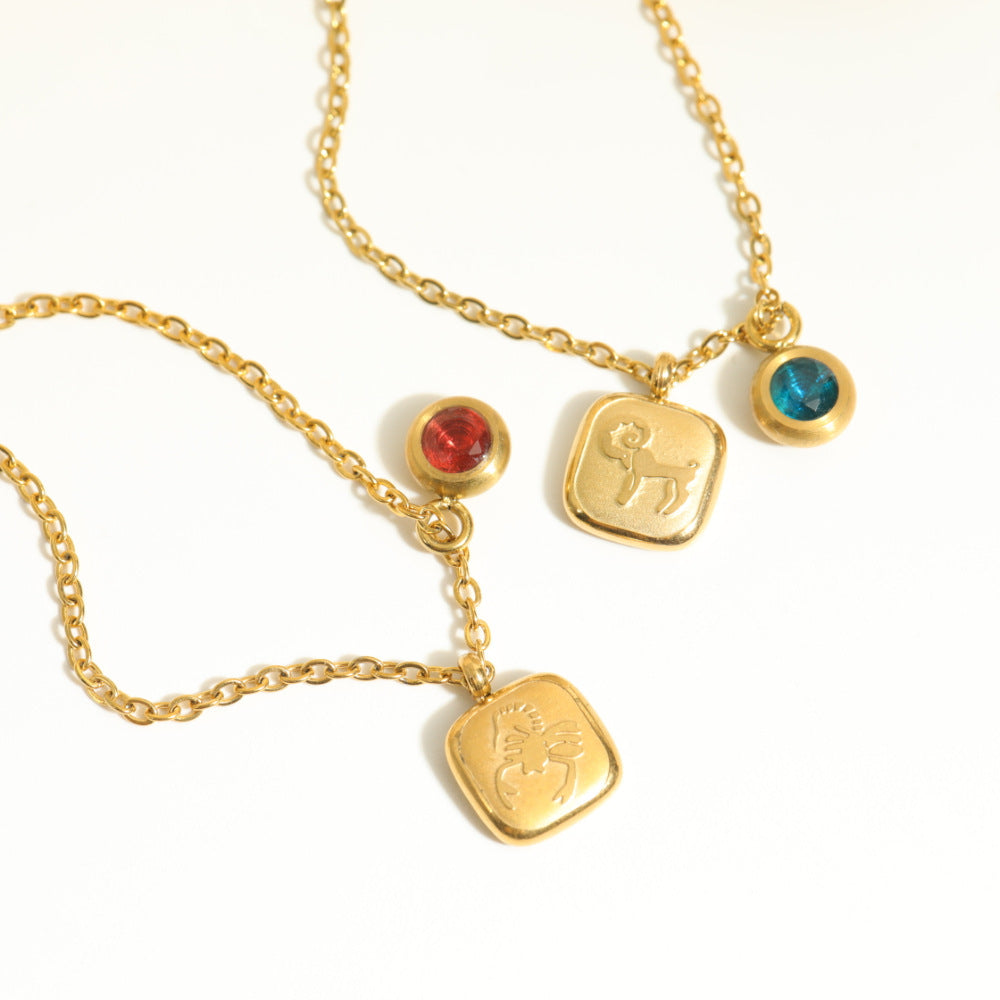 Zodiac Charm Necklace Collection: Personalized Gold-Plated Necklaces with Gemstone Accents