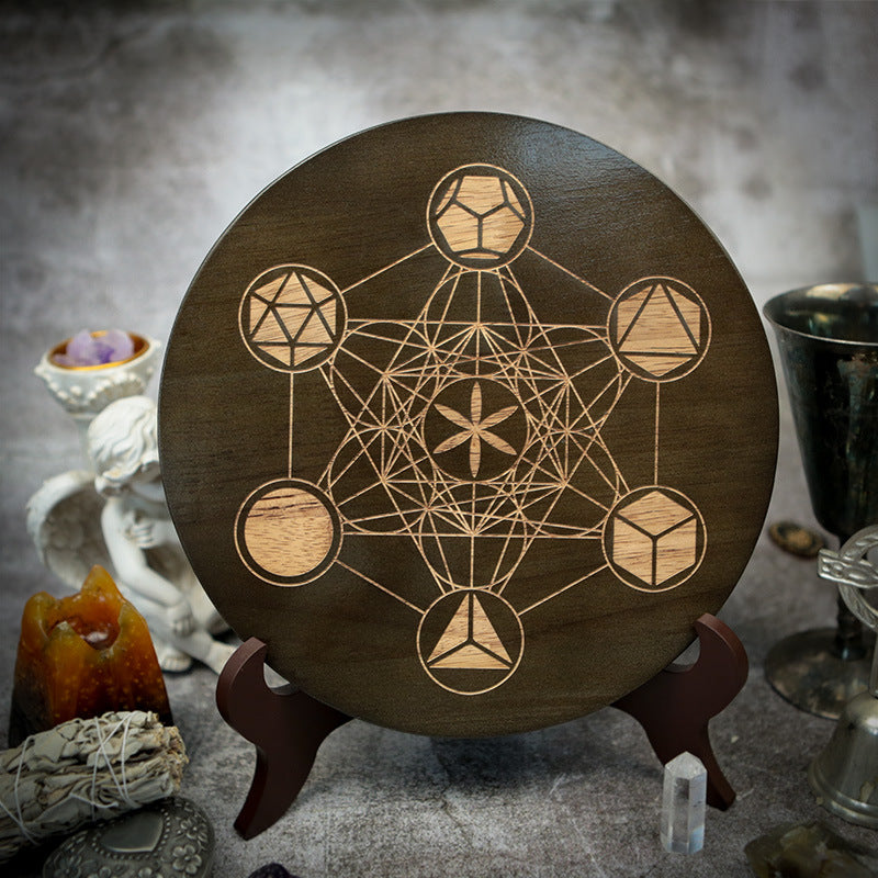 Sacred Geometry Crystal Grid Board with Metatron's Cube Design for Meditation, Manifestation, and Energy Healing - Spiritual Altar Tool and Home Decor