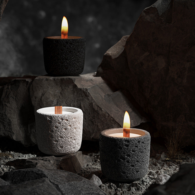 Handcrafted Textured Stone Candle with Natural Wooden Wick for Meditation, Spiritual Healing, and Relaxation Ambiance