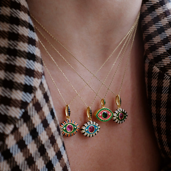 Enamel Evil Eye Necklace Collection – Vibrant Protection Charms in Gold