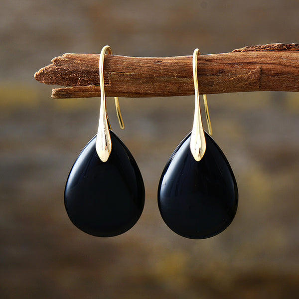 Handcrafted Onyx, Amethyst, and Lapis Lazuli Teardrop Earrings with Gold-Plated Hooks for Spiritual Protection and Clarity