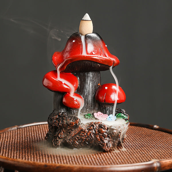 Whimsical Mushroom Backflow Incense Burner with Cascading Smoke Effect for Spiritual and Fantasy Decor