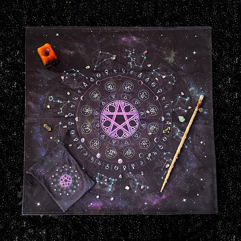 Zodiac Pentacle Altar Cloth Set with Celestial Design – Perfect for Tarot Readings, Crystal Grids, and Spiritual Practices