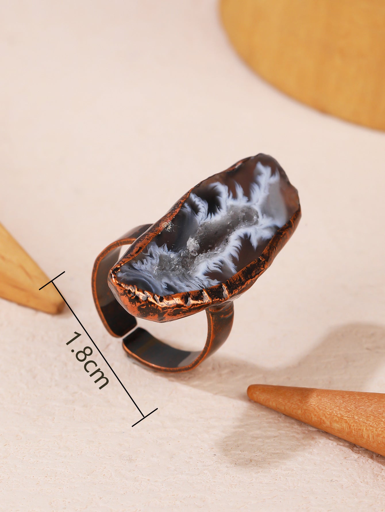 Handcrafted Dendritic Agate Crystal Ring with Copper Band for Spiritual Grounding and Inner Stability