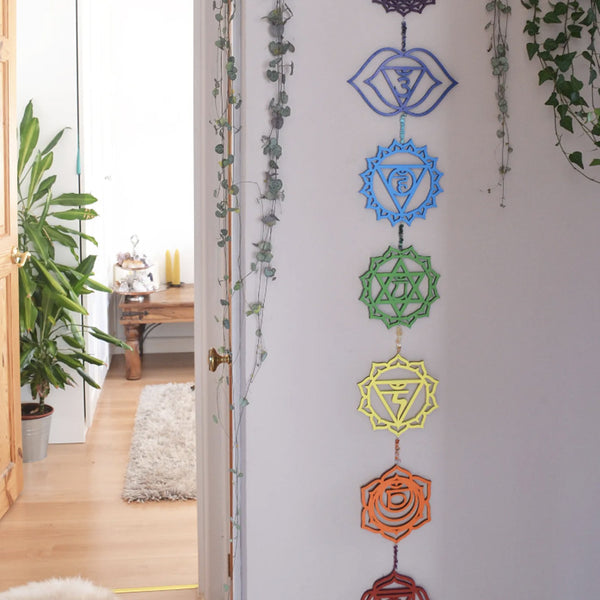 Chakra Balance Wall Hanging - Multi-Colored Chakra Symbols for Spiritual Healing and Energy Alignment