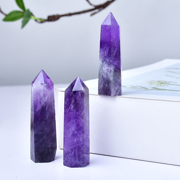 Natural Amethyst Crystal Towers - Polished Healing Points for Spiritual Growth, Intuition, and Third Eye Chakra Activation