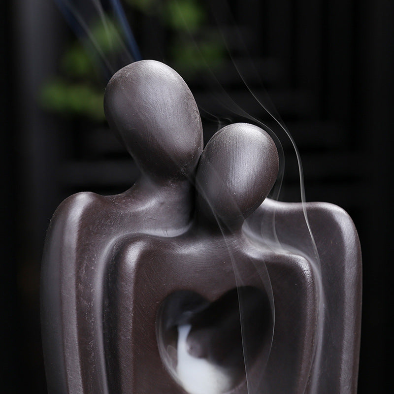 Abstract Embracing Couple Backflow Incense Burner with Heart Smoke Effect for Meditation and Romantic Zen Decor