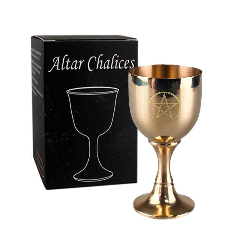 Gold-Plated Altar Chalices with Sacred Symbols – Perfect for Rituals, Ceremonies, and Wiccan Practices