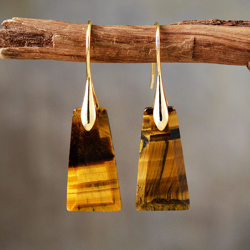 Golden Tiger's Eye and Brass Spiritual Energy Earrings with Enhanced Healing Vibes