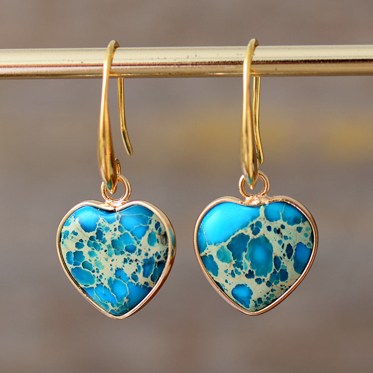 Heart-Shaped Gemstone Drop Earrings with Gold Accents for Spiritual Love and Energy Balancing