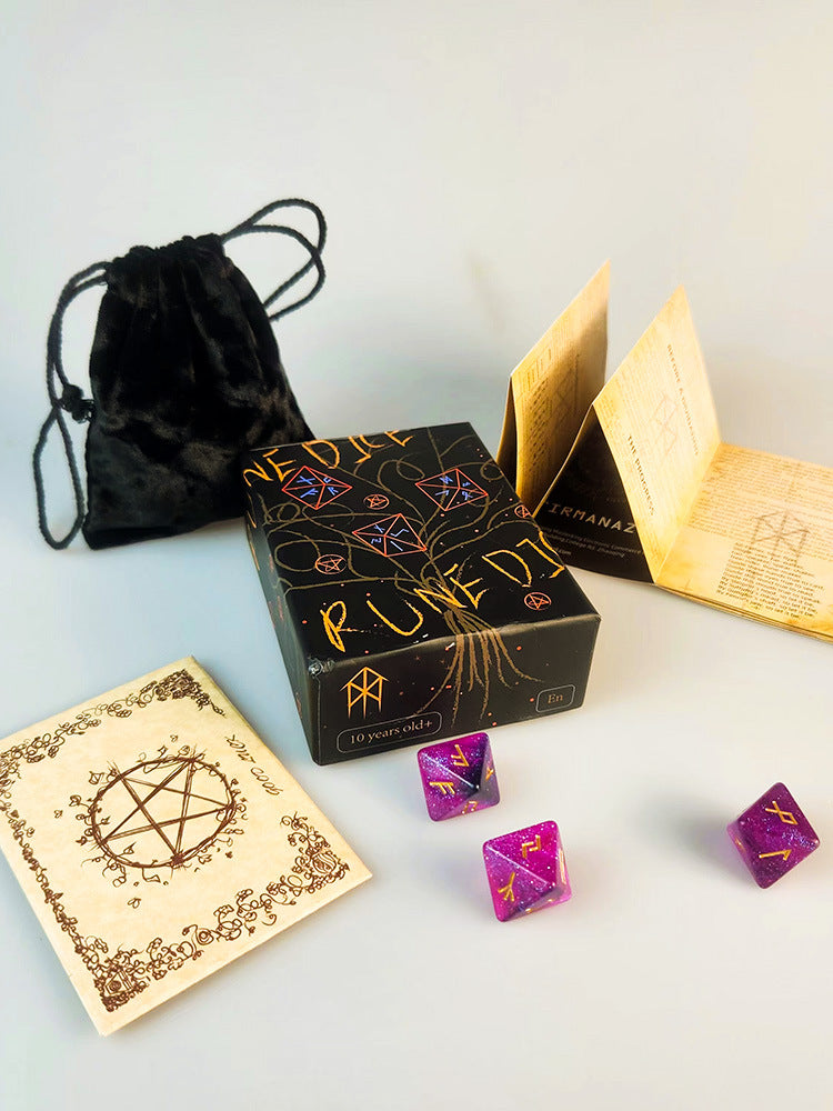 Mystical Rune Dice Divination Set with Guidebook and Velvet Pouch – Enhance Your Spiritual Practice and Fortune-Telling Skills