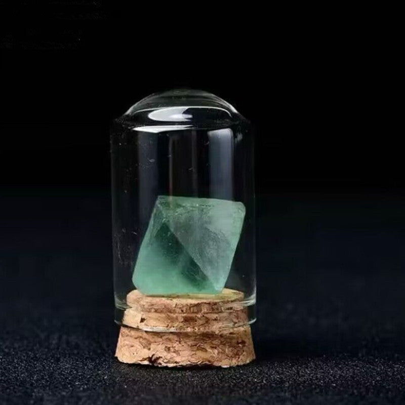 Exquisite Crystal Display Set in Glass Domes with Cork Base. Collection for Spiritual Healing and Energy Balancing