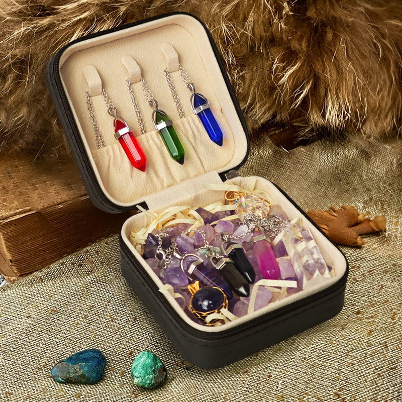 Cat-Themed Jewelry Travel Case with Moon and Stars Design for Crystals and Spiritual Accessories