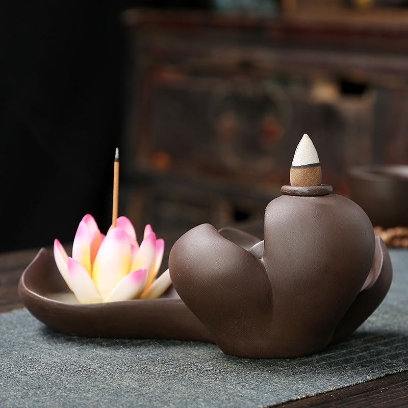 Lotus Flower Backflow Incense Burner with Incense Stick Holder for Meditation, Yoga, and Spiritual Cleansing