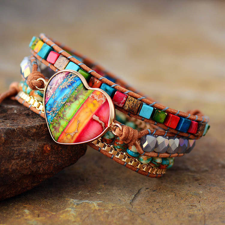 Rainbow Heart Chakra Wrap Bracelet