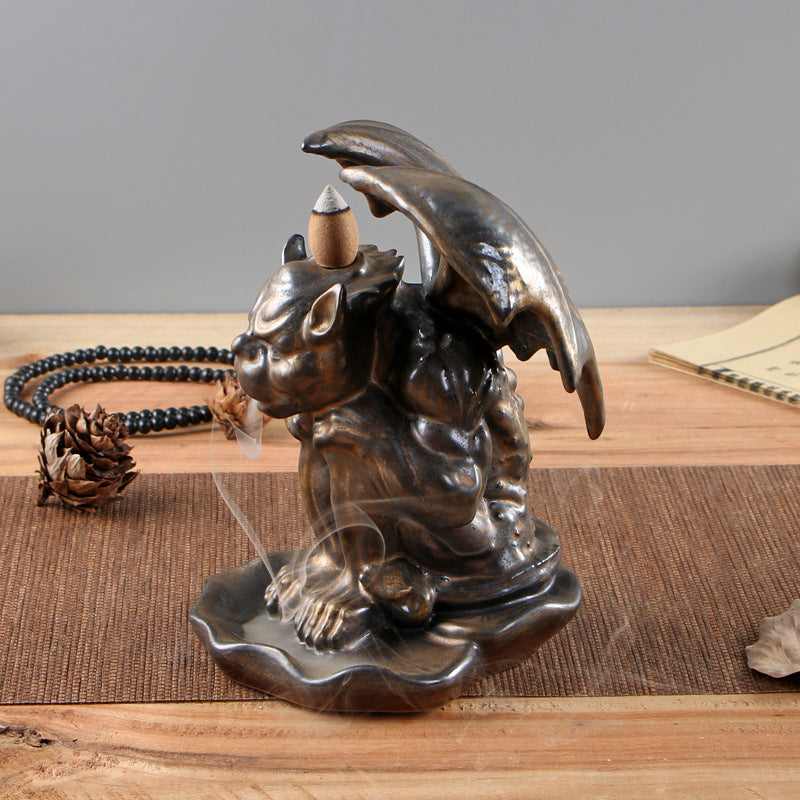 Bronze Gargoyle Backflow Incense Burner – Gothic Aromatherapy for Spiritual Protection and Meditation