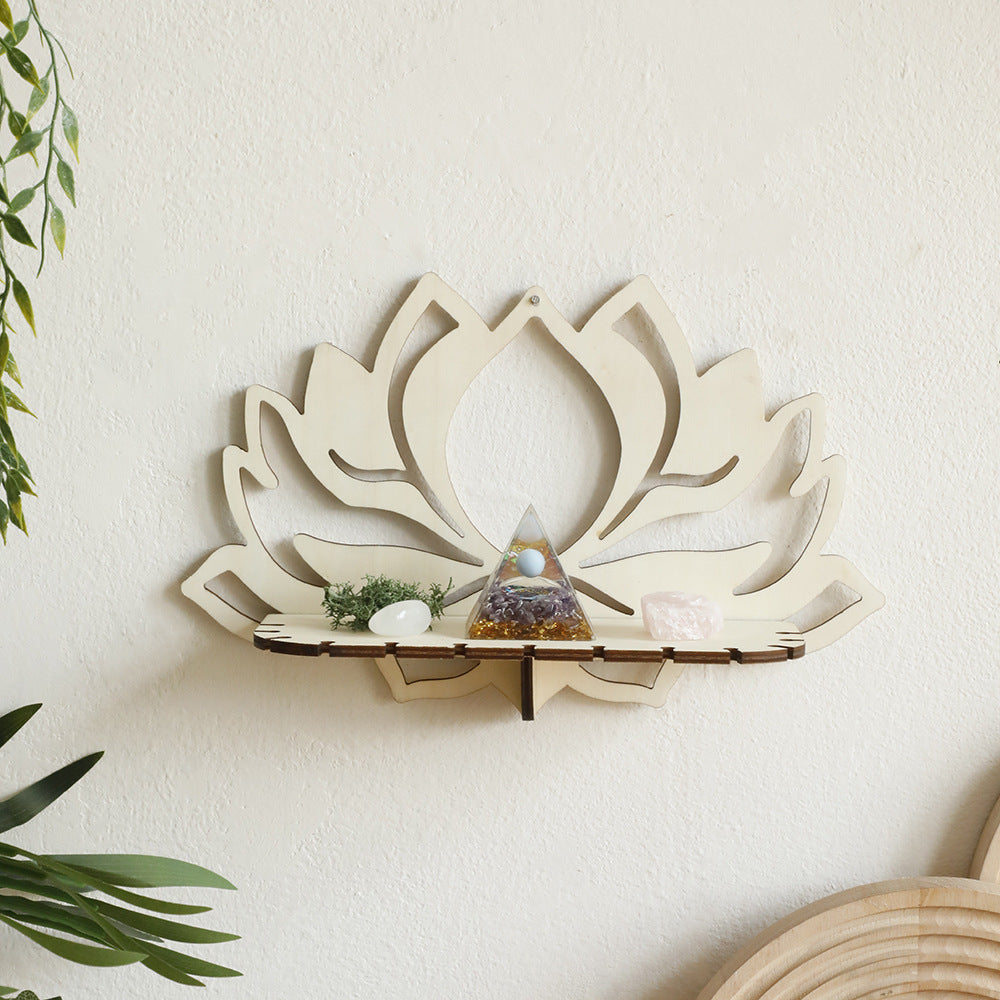 Lotus Flower Wooden Wall Shelf - Sacred Space Organizer