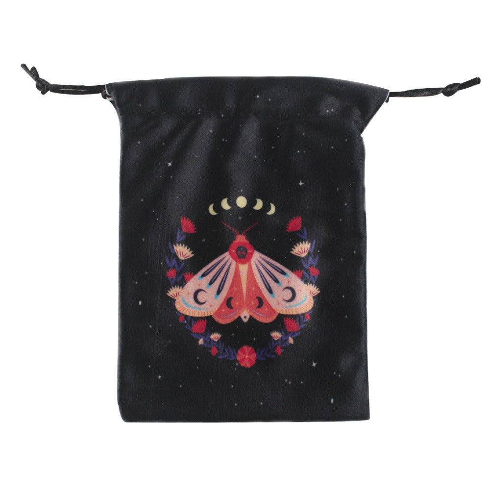 Mystical Moth and Moon Velvet Drawstring Pouches for Tarot Cards, Crystals, and Spiritual Essentials - Celestial and Nature-Inspired Designs