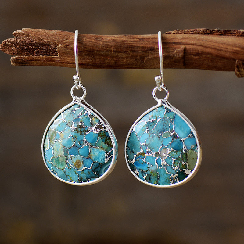 Handcrafted Turquoise and Silver Drop Earrings with Sterling Silver and Gold-Plated Hooks for Spiritual Protection and Healing