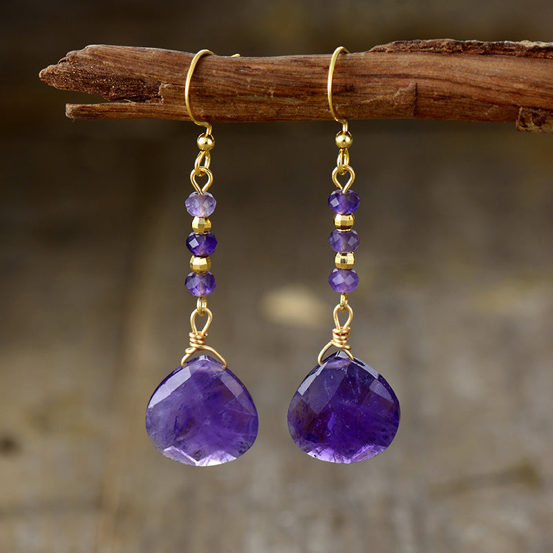 Handcrafted Amethyst and Rhodonite Beaded Drop Earrings with Gold-Plated Hooks for Spiritual Healing and Emotional Balance