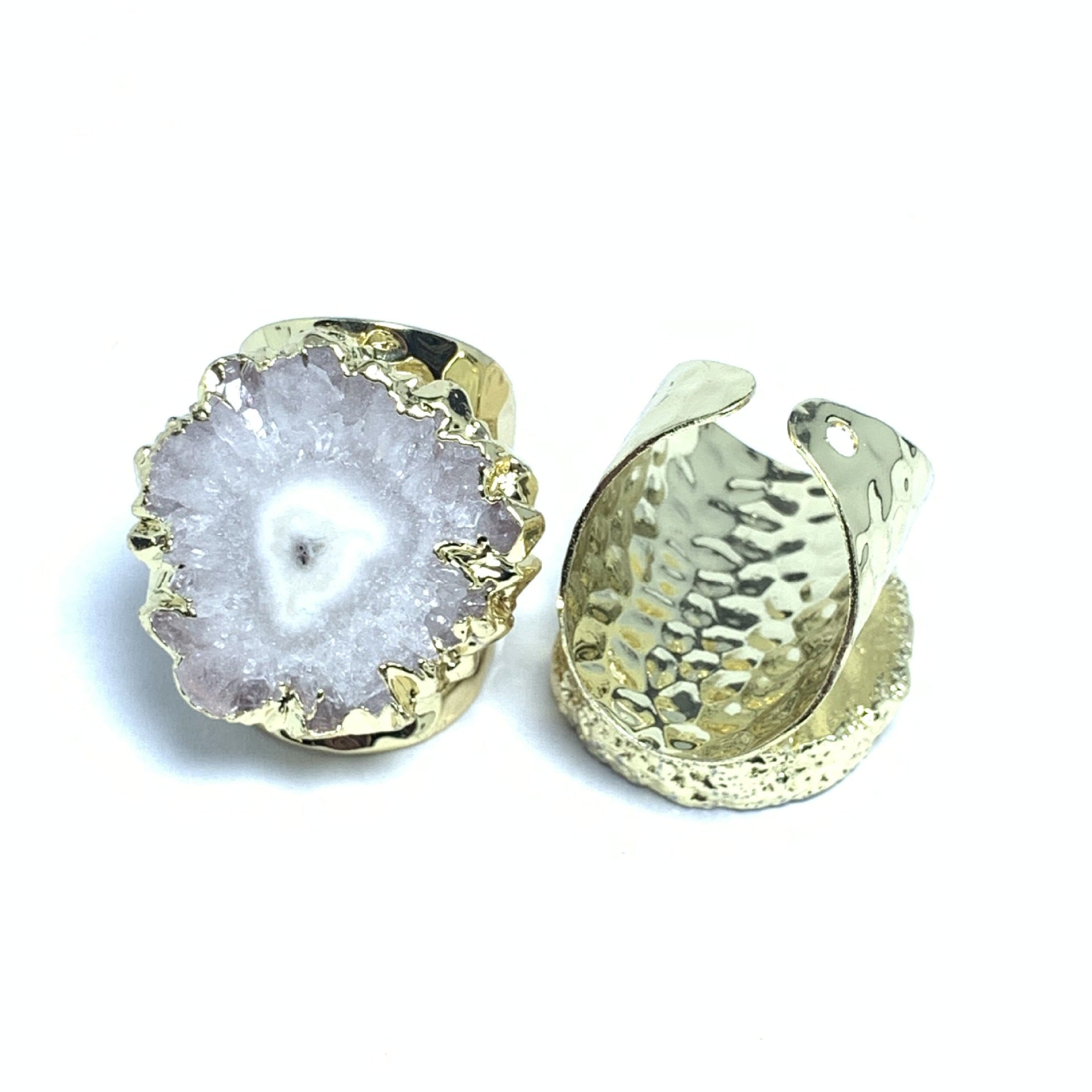 Elegant Druzy Quartz Geode Ring with Gold Plated Adjustable Band - Spiritual Energy Jewelry