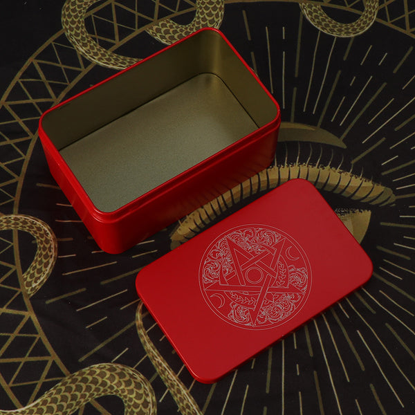 Red Alchemical Pentagram Tin Box for Storing Tarot Cards, Crystals, and Spiritual Tools - 13cm Premium Storage Container for Mystics and Healers