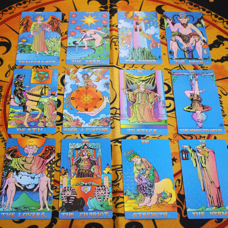 Vibrant Golden Foil Tarot Card Deck with Zodiac Cloth for Spiritual Insight and Meditation