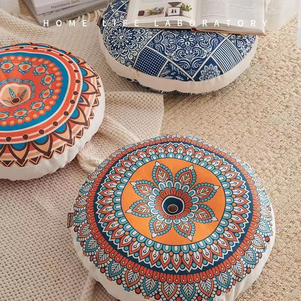 Mandala Meditation Floor Cushion with Intricate Ethnic Patterns