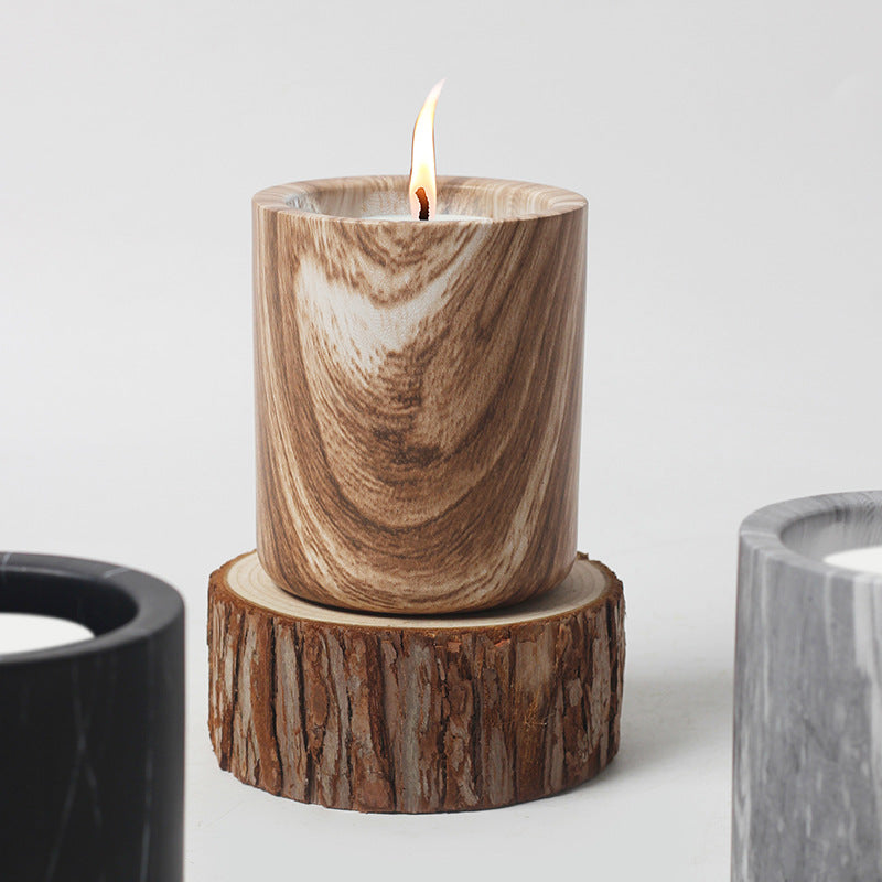 Rustic Marble and Wood Grain Aromatherapy Candles for Spiritual Healing and Relaxation