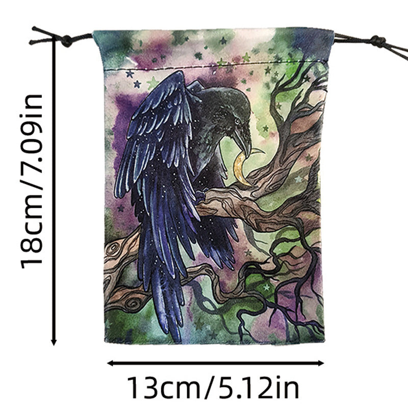 Mystical Raven Tarot and Rune Drawstring Pouch – Enchanting Velvet Bag for Spiritual Tools, Crystals, and Cards