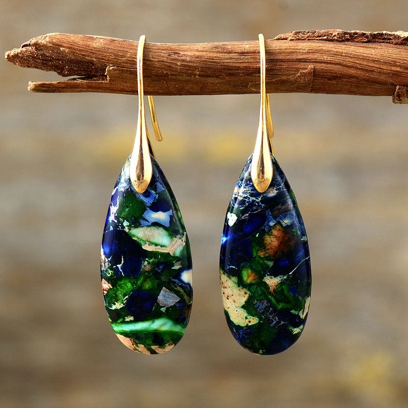 Handcrafted Teardrop Gemstone Earrings with Metal Accents for Spiritual Balance and Grounding