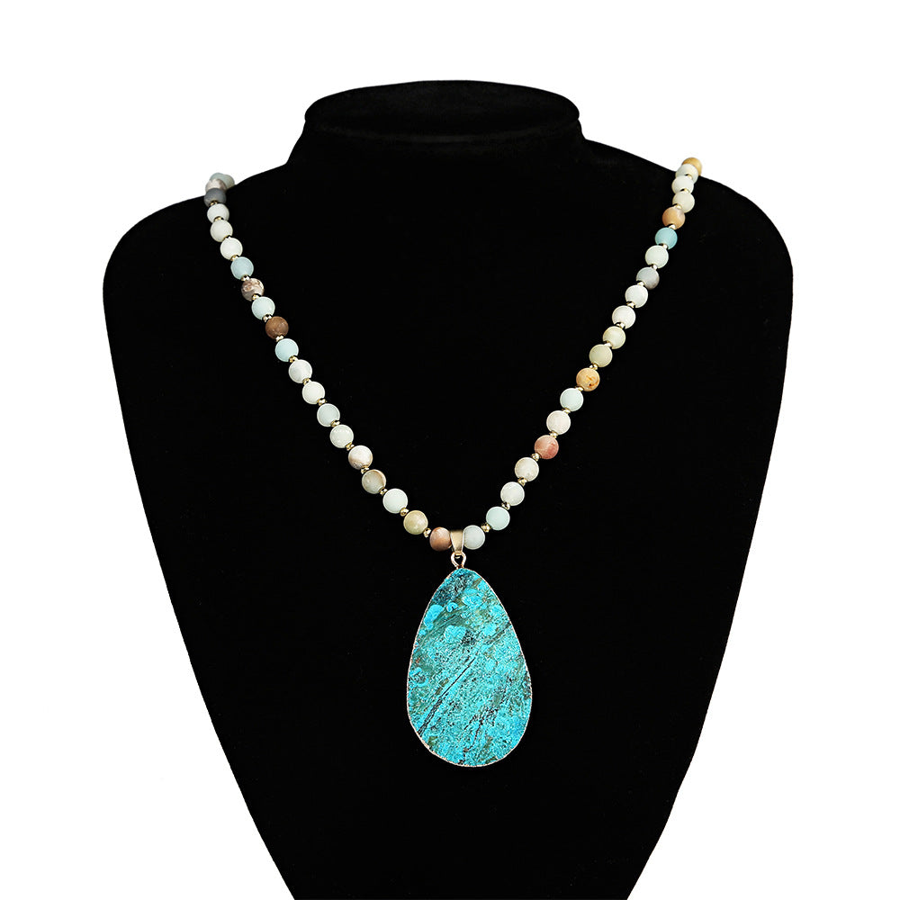 Long Healing Gemstone Necklace with Teardrop Turquoise Pendant for Spiritual Alignment"