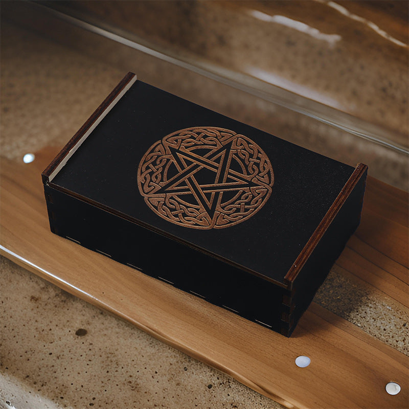 Handcrafted Wooden Tarot Card Storage Box with Intricate Mystic Symbols – Perfect for Safeguarding Your Spiritual Tools, Crystals, and Accessories