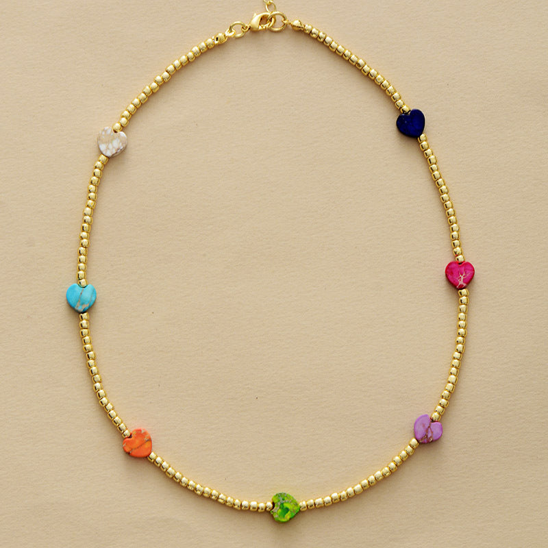 Rainbow Heart Chakra Healing Necklace with Multi-Color Gemstones for Spiritual Balance