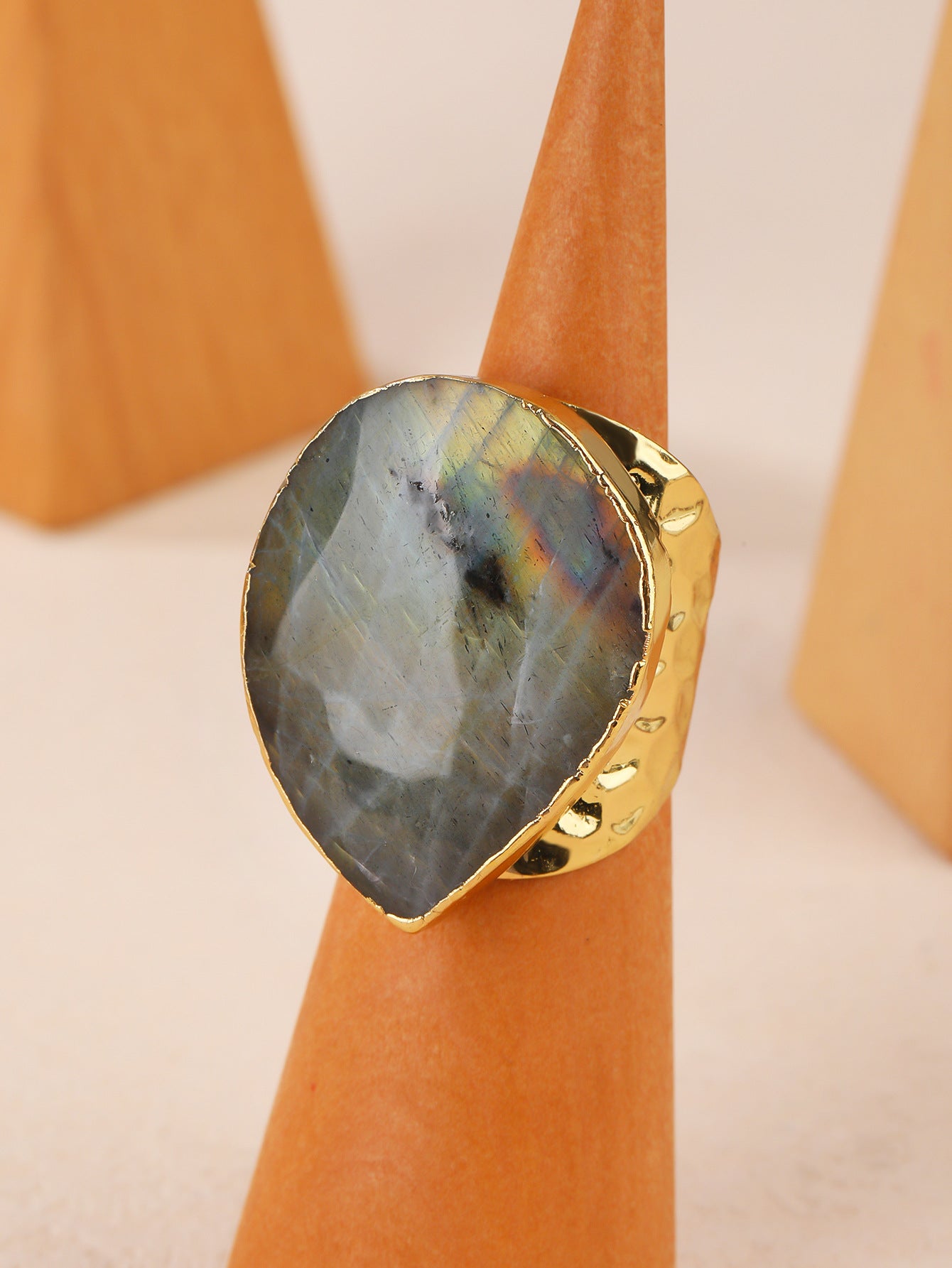 Golden Labradorite Statement Ring with Adjustable Band for Spiritual Protection and Intuition Enhancement