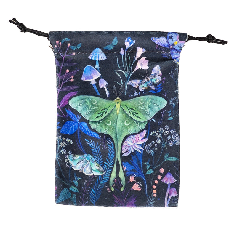 Mystical Moth and Skull Design Velvet Tarot Drawstring Pouch for Crystal and Tarot Storage