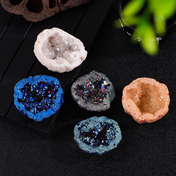 Vibrant Aura Crystal Geode Collection for Healing and Meditation - Assorted Colors and Natural Energy Stones