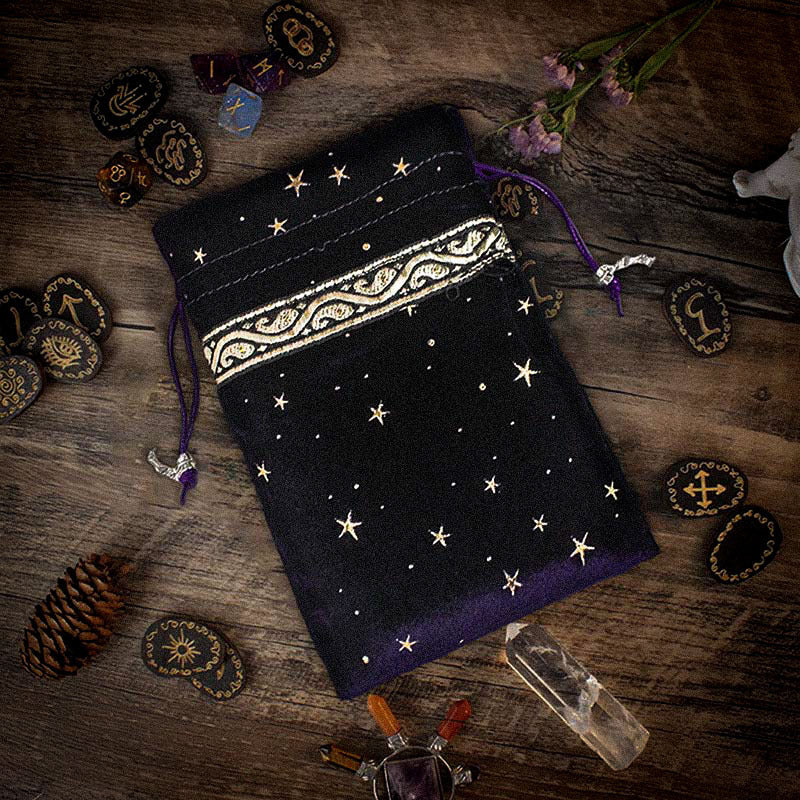 Luxurious Velvet Drawstring Pouch with Starry Sky Embroidery for Tarot, Crystals, and Spiritual Essentials