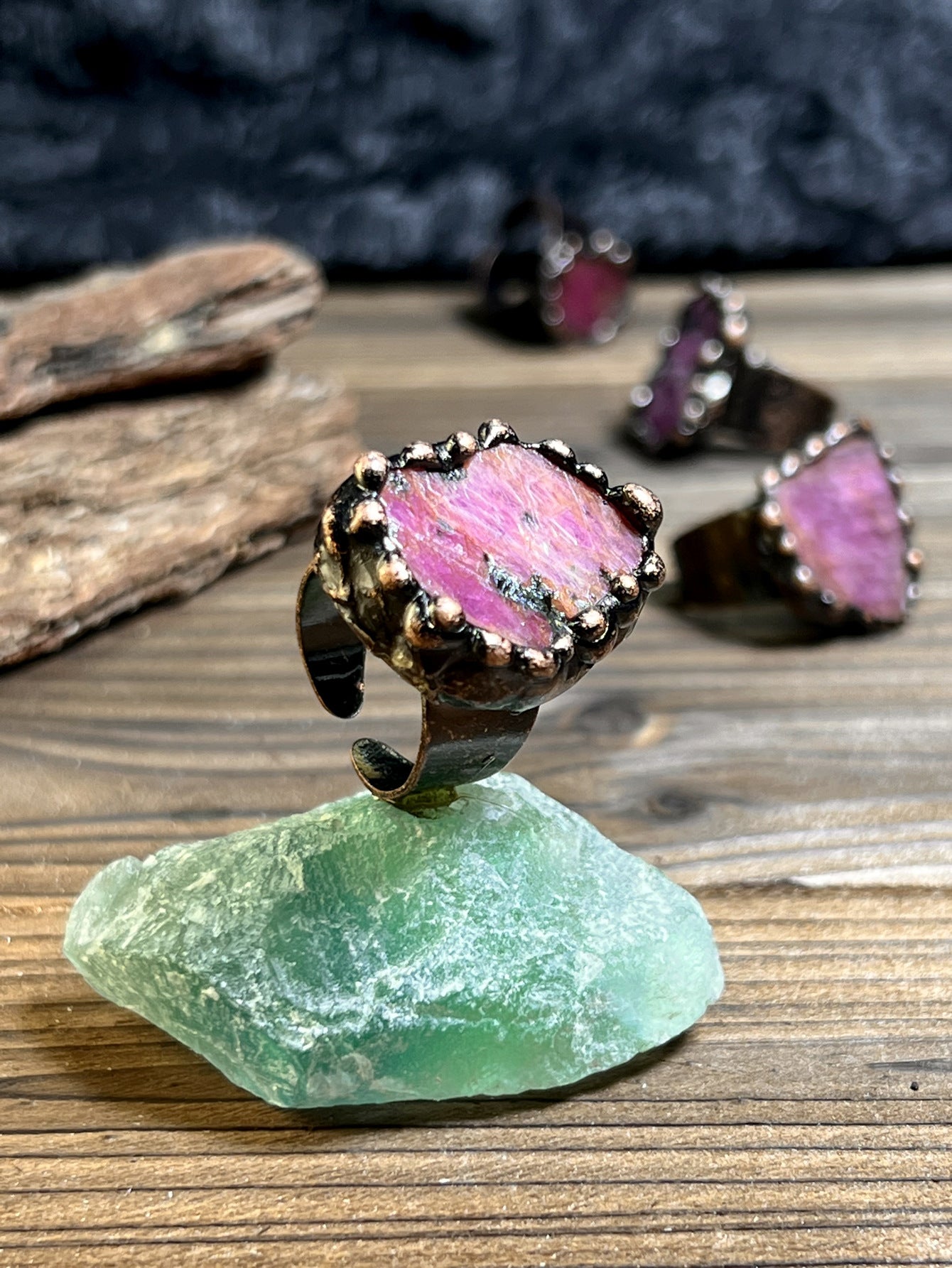 Unique Raw Pink Tourmaline Crystal Ring with Handcrafted Copper Band for Emotional Healing and Heart Chakra Activation