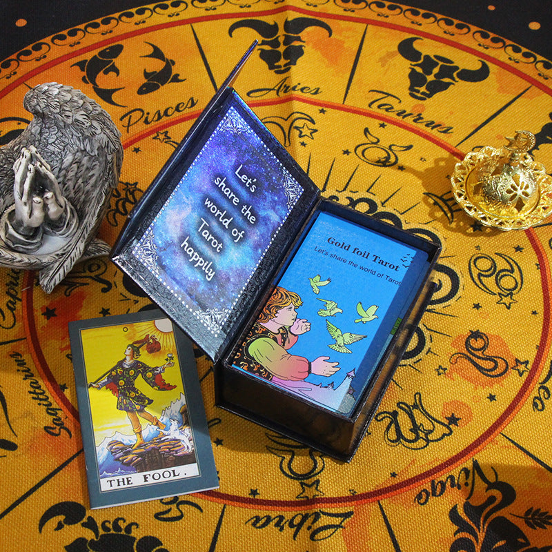 Vibrant Golden Foil Tarot Card Deck with Zodiac Cloth for Spiritual Insight and Meditation