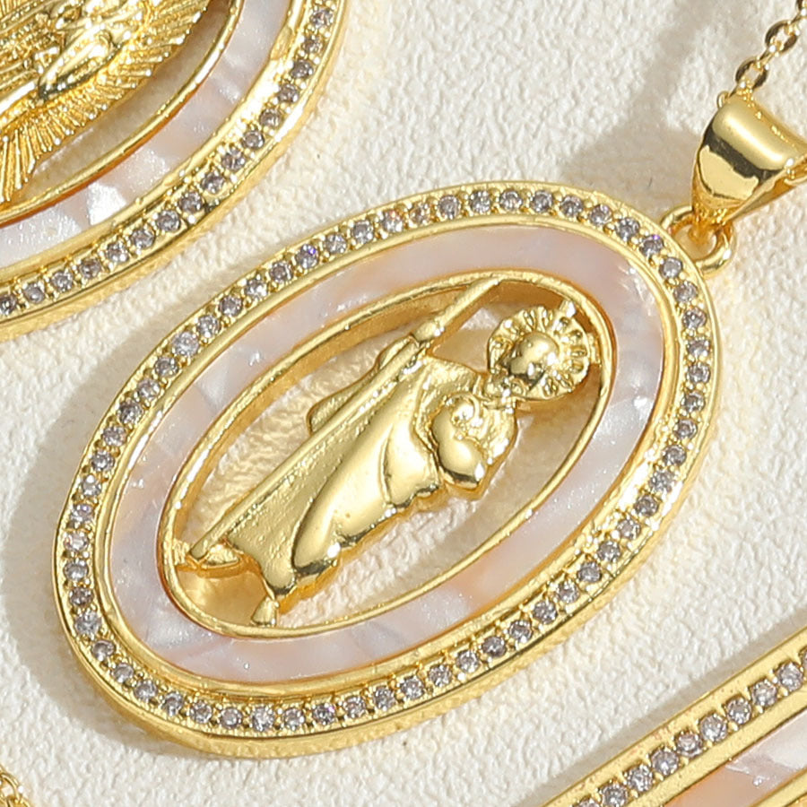 Gold-Plated Religious Pendant Necklace Set with Virgin Mary and Saint Medallions for Spiritual Devotion